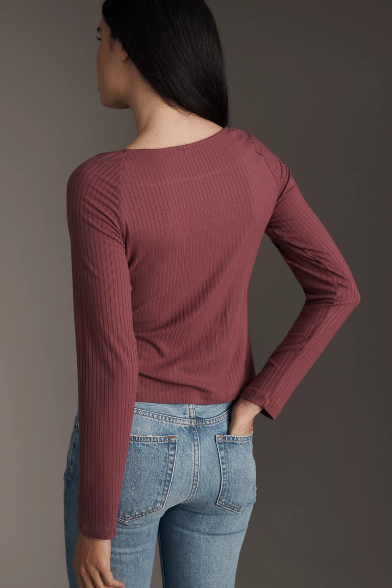 By Anthropologie Buttoned Boatneck Thermal Top