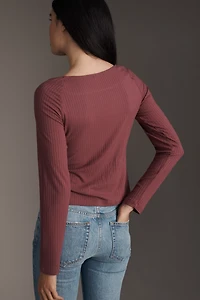By Anthropologie Buttoned Boatneck Thermal Top