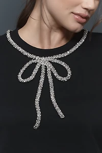English Factory Rhinestone Bow Tee