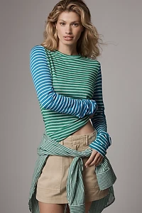 English Factory Long-Sleeve Contrast Striped Top