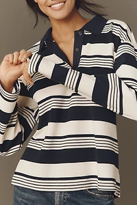 English Factory Long-Sleeve Striped Polo Top