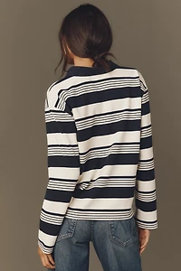English Factory Long-Sleeve Striped Polo Top