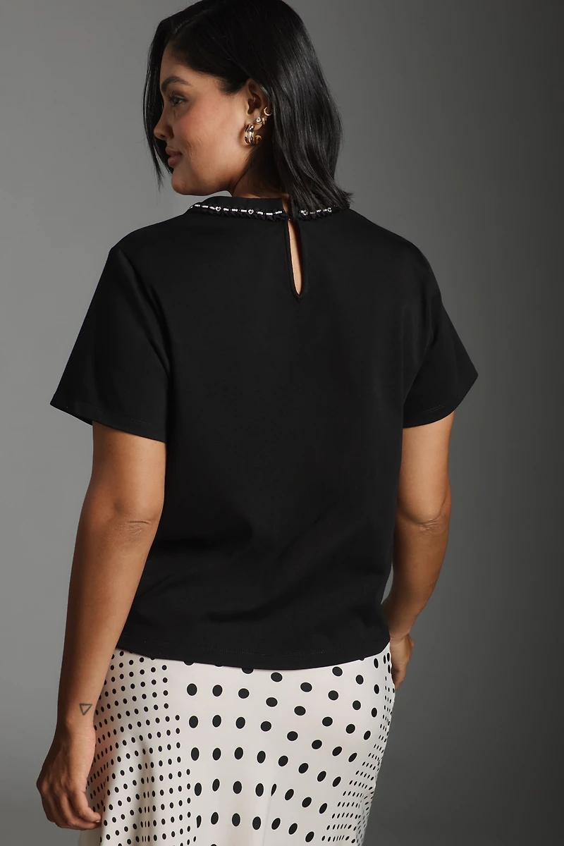 English Factory Beaded Bow Cotton T-Shirt