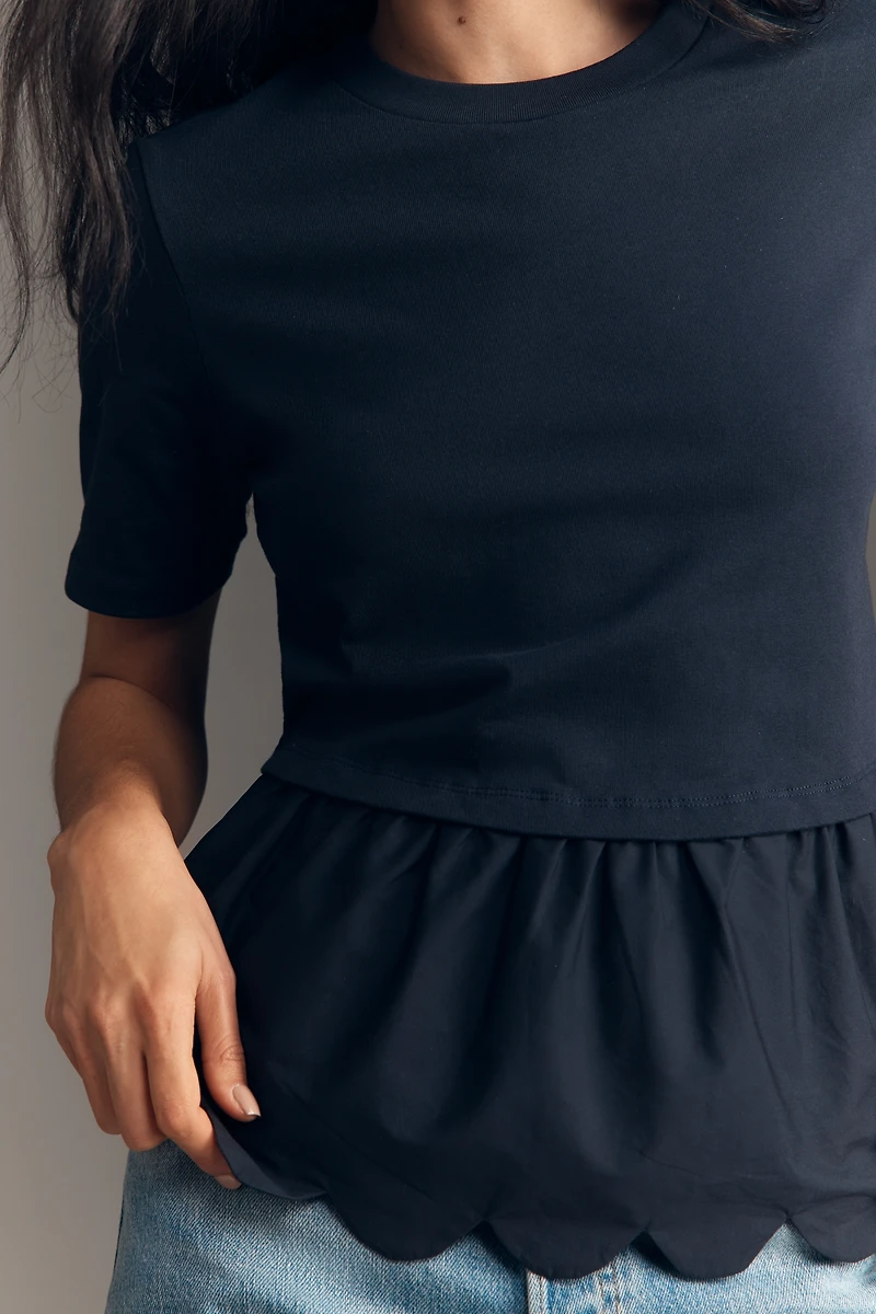 English Factory Cotton Scallop Peplum Top