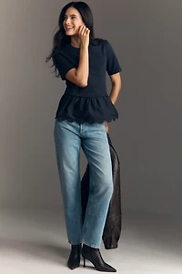 English Factory Cotton Scallop Peplum Top