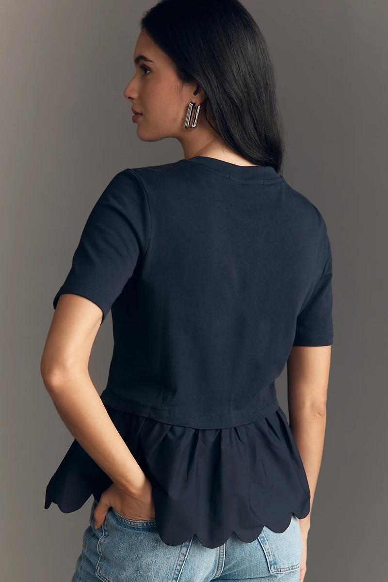 English Factory Cotton Scallop Peplum Top