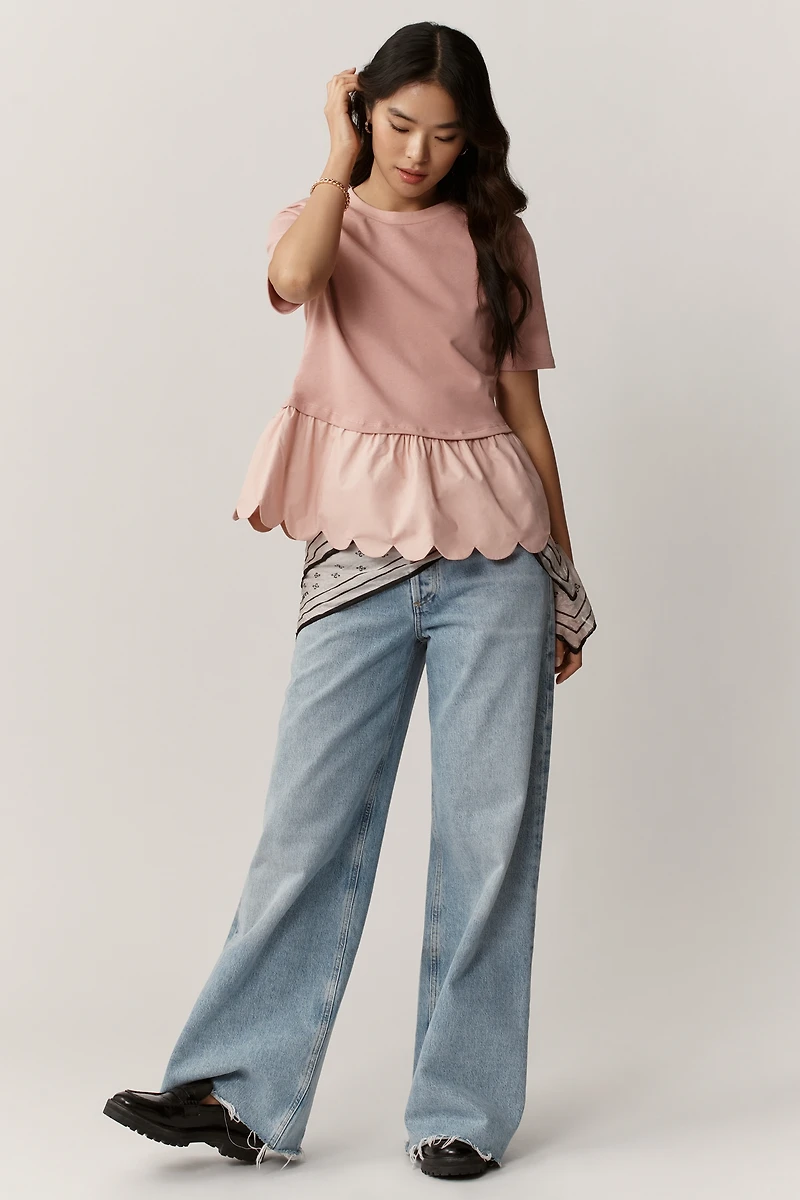 English Factory Cotton Scallop Peplum Top
