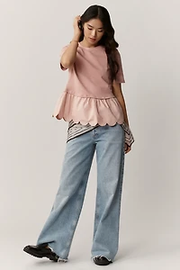 English Factory Cotton Scallop Peplum Top