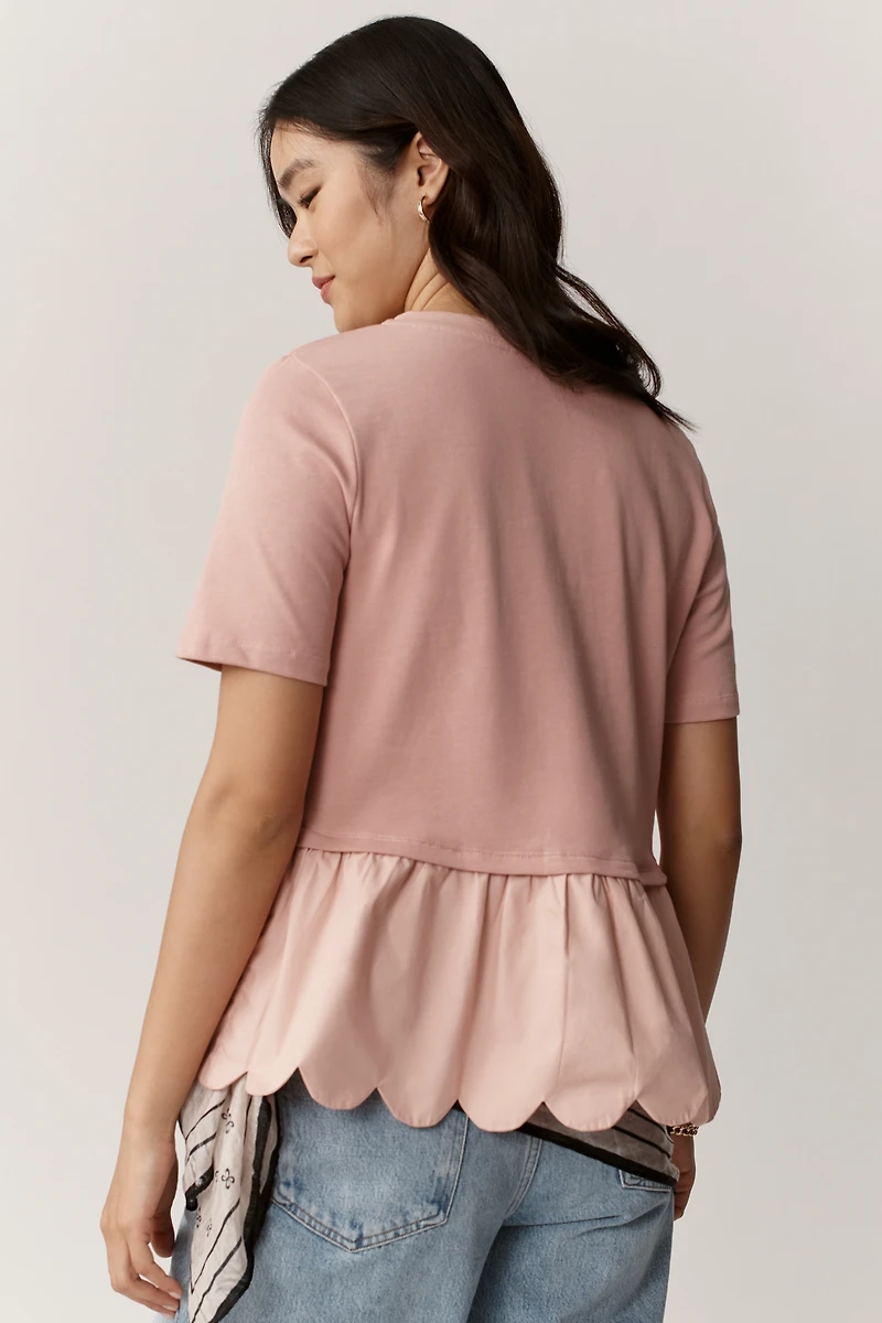 English Factory Cotton Scallop Peplum Top