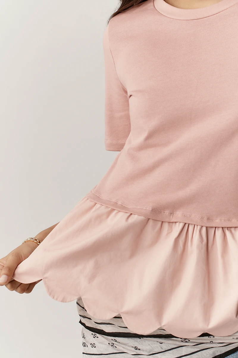 English Factory Cotton Scallop Peplum Top