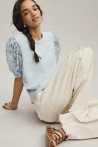 English Factory Lace Puff-Sleeve Top