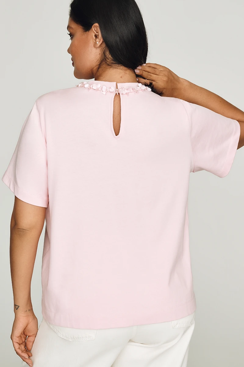 English Factory Cotton Beaded Bow Tee