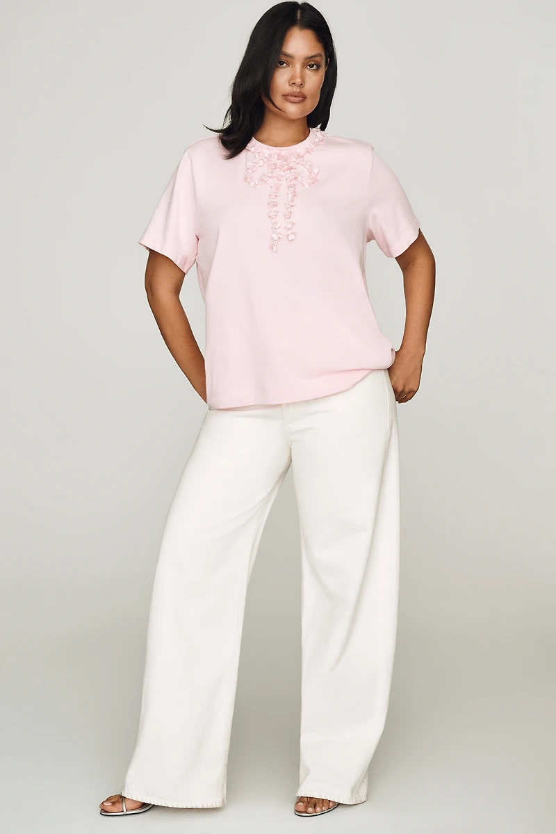 English Factory Cotton Beaded Bow Tee