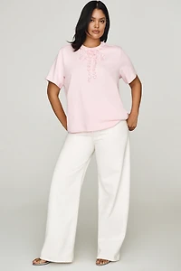 English Factory Cotton Beaded Bow Tee