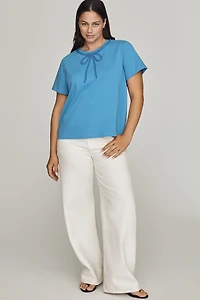 English Factory 100% Cotton Beaded-Bow Tee