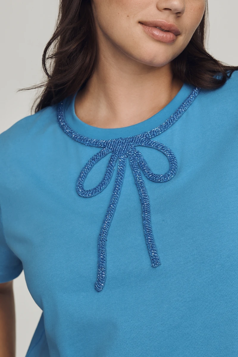 English Factory 100% Cotton Beaded-Bow Tee