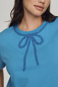 English Factory 100% Cotton Beaded-Bow Tee