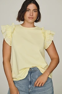 English Factory Cotton Ruffle-Sleeve Top