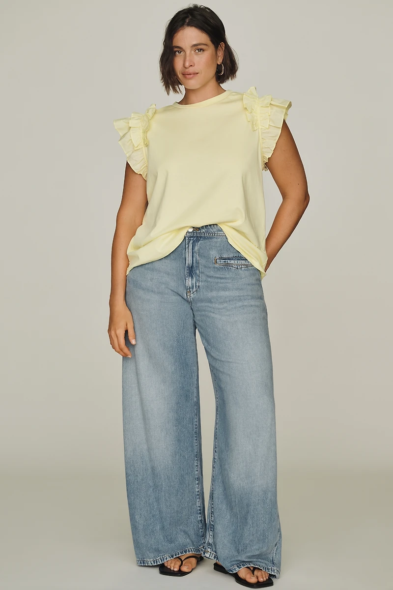 English Factory Cotton Ruffle-Sleeve Top