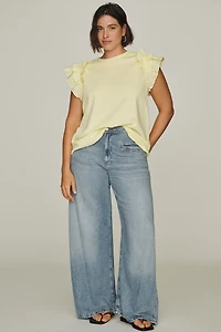English Factory Cotton Ruffle-Sleeve Top