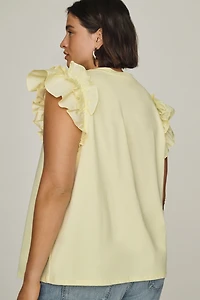 English Factory Cotton Ruffle-Sleeve Top