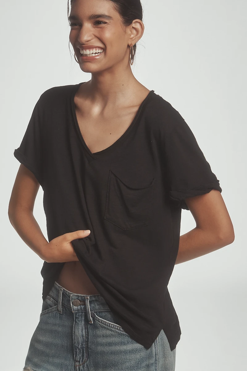 The Quinn Short-Sleeve V-Neck Tee by Pilcro