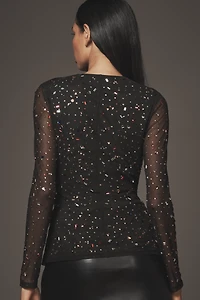Hutch Evia Beaded Sheer Long-Sleeve Top