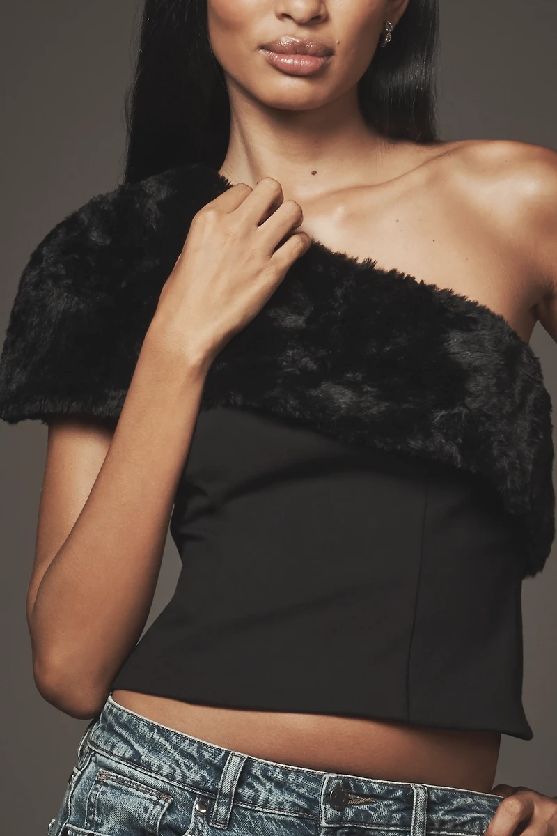 Hutch One-Shoulder Faux-Fur Top