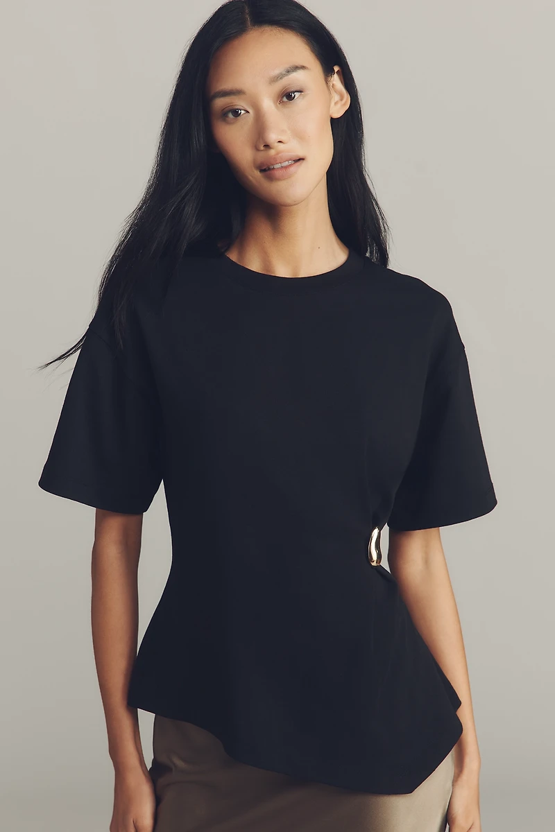 By Anthropologie Short-Sleeve Hardware Gathered Top