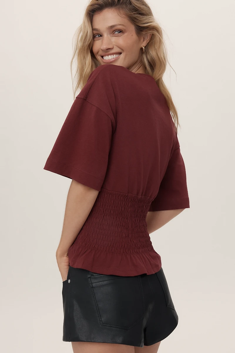 By Anthropologie Short-Sleeve Shirred Top