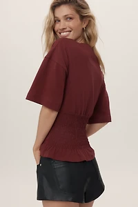 By Anthropologie Short-Sleeve Shirred Top