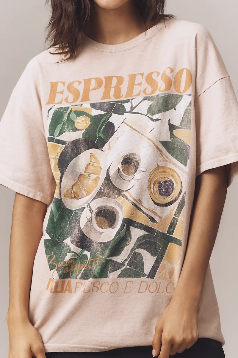 By Anthropologie Oversized Espresso Graphic Tee