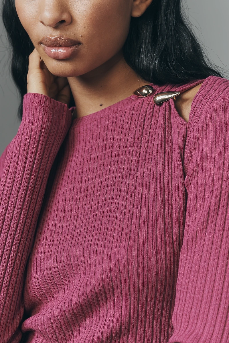 By Anthropologie Ribbed Hardware Cutout Pullover