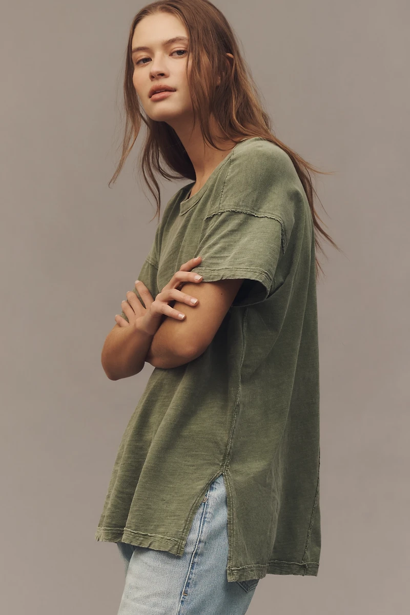 The Jordyn Cotton-Slub Crew-Neck Oversized Tee by Pilcro