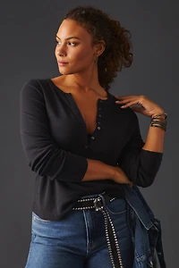 The Andie Ribbed Henley Top by Pilcro