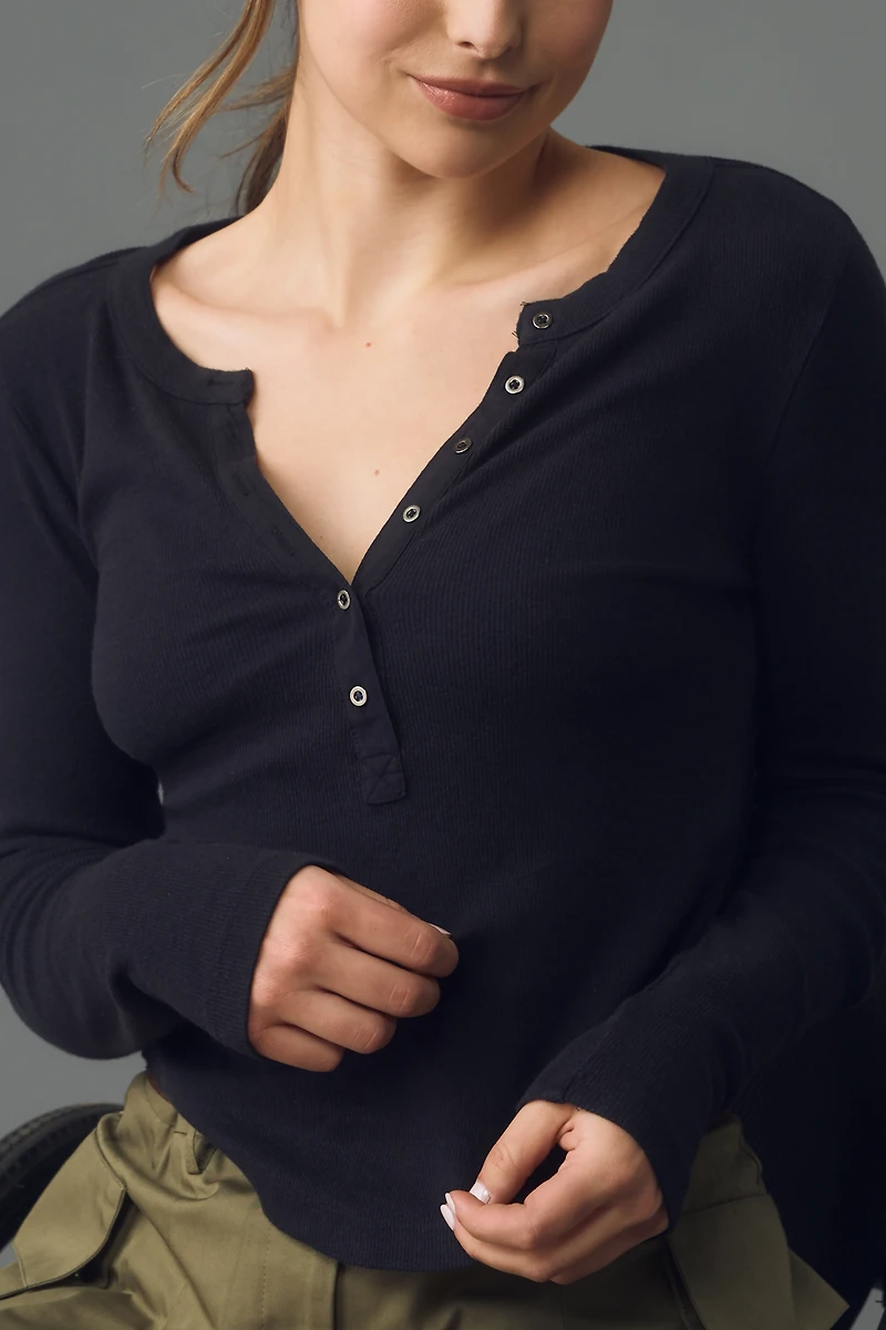 The Andie Ribbed Henley Top by Pilcro