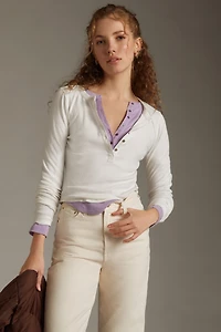 The Andie Ribbed Henley Top by Pilcro