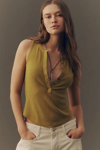 The Andie Ribbed Henley Top by Pilcro: Sleeveless Edition
