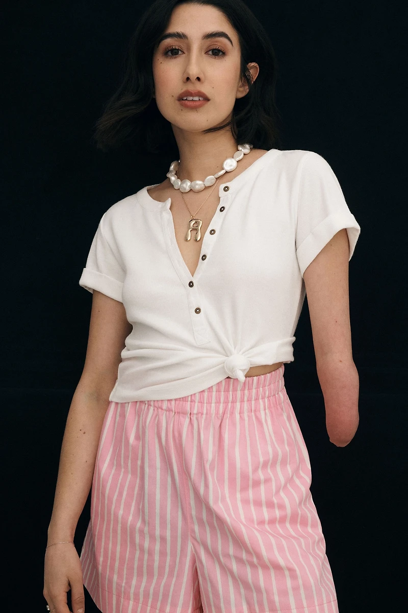 The Andie Ribbed Henley Top by Pilcro: Short-Sleeve Edition