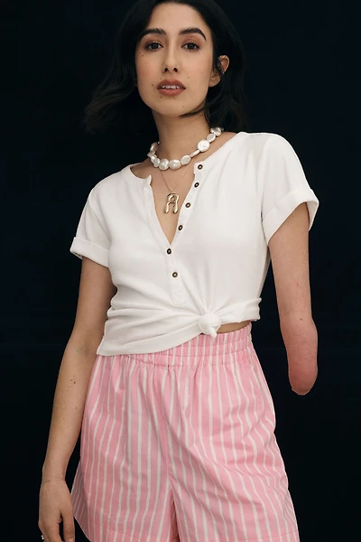 The Andie Ribbed Henley Top by Pilcro: Short-Sleeve Edition