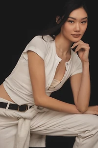 The Andie Ribbed Henley Top by Pilcro: Short-Sleeve Edition