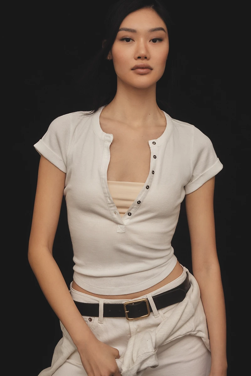 The Andie Ribbed Henley Top by Pilcro: Short-Sleeve Edition