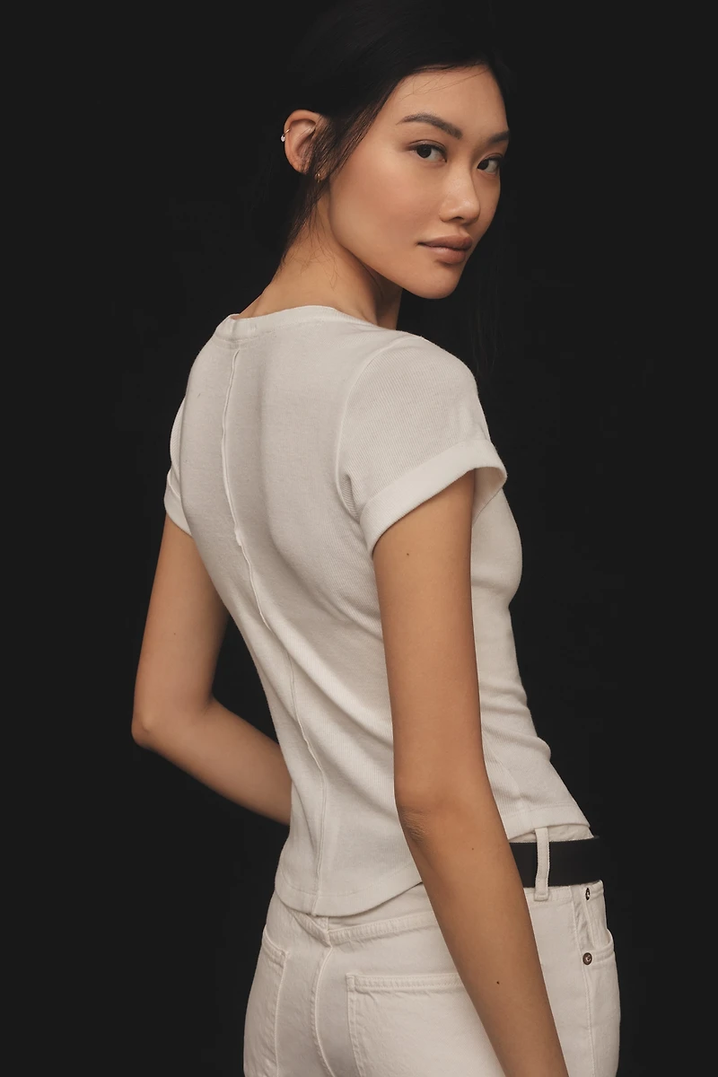 The Andie Ribbed Henley Top by Pilcro: Short-Sleeve Edition