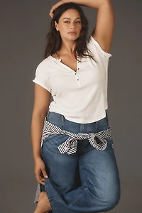 The Andie Ribbed Henley Top by Pilcro: Short-Sleeve Edition