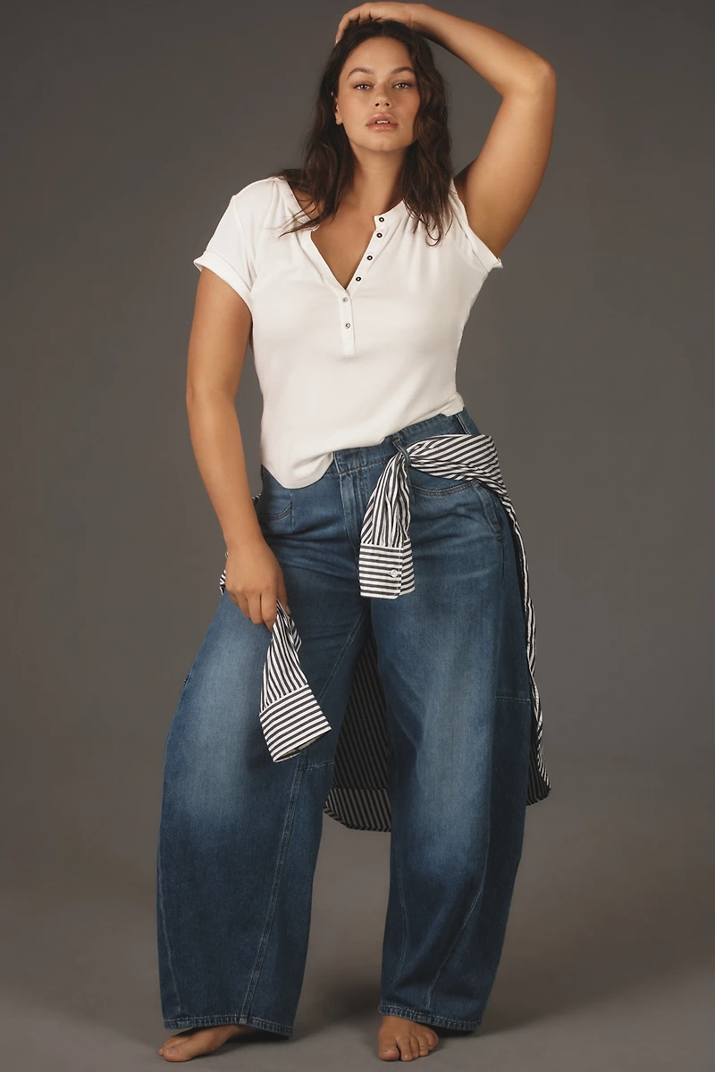 The Andie Ribbed Henley Top by Pilcro: Short-Sleeve Edition