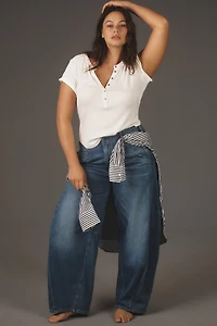 The Andie Ribbed Henley Top by Pilcro: Short-Sleeve Edition