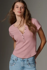 The Andie Ribbed Henley Top by Pilcro: Short-Sleeve Edition