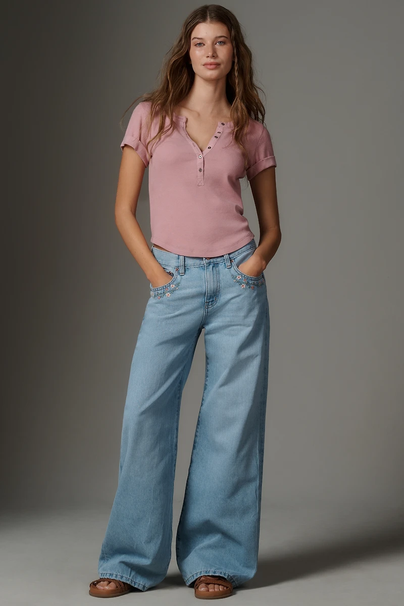 The Andie Ribbed Henley Top by Pilcro: Short-Sleeve Edition