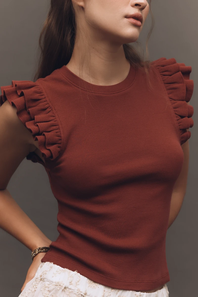 Maeve Ribbed Ruffle Tank Top