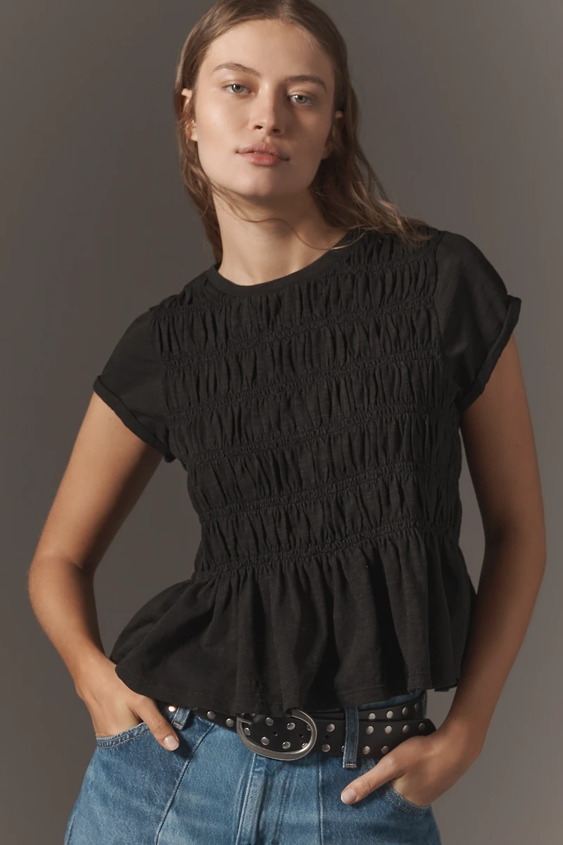 The Tabby Ruched Cap-Sleeve Tee by Pilcro